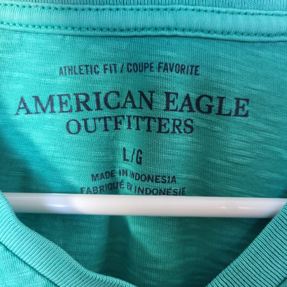 American Eagle Mens Athletic Fit V-Neck T-Shirt Teal Green Slub Cotton Large - Picture 3 of 8